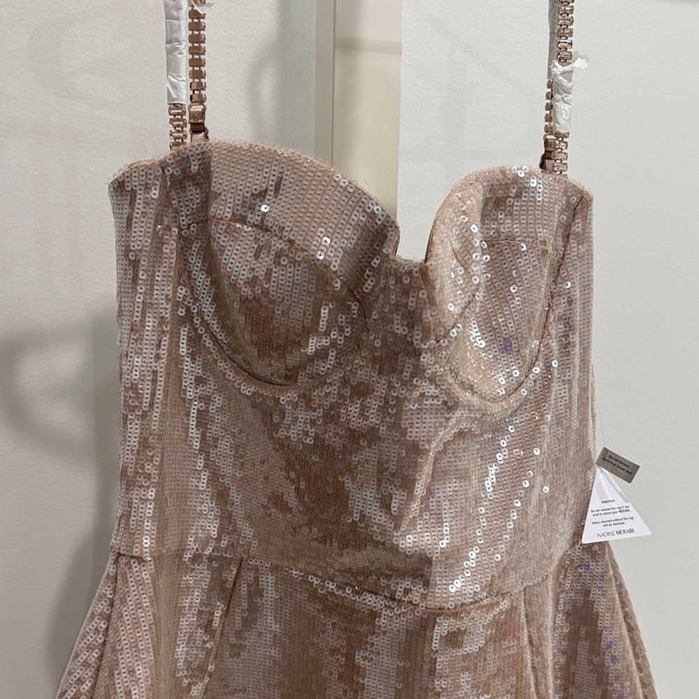 NEW Nadine Merabi Sequin Strapless Dress in Champagne - Picture 3 of 5